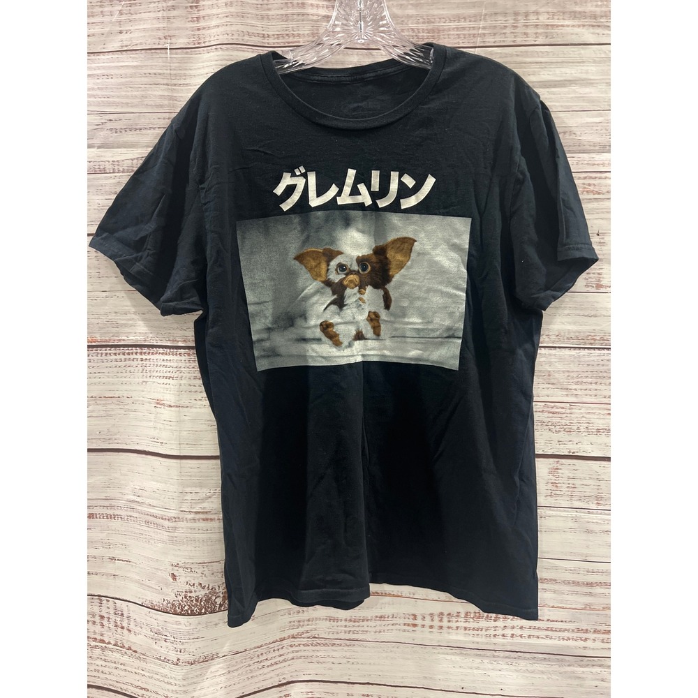 Gremlins Gizmo Japanese Katakana Graphic T-Shirt Mens Large Black Short Sleeve